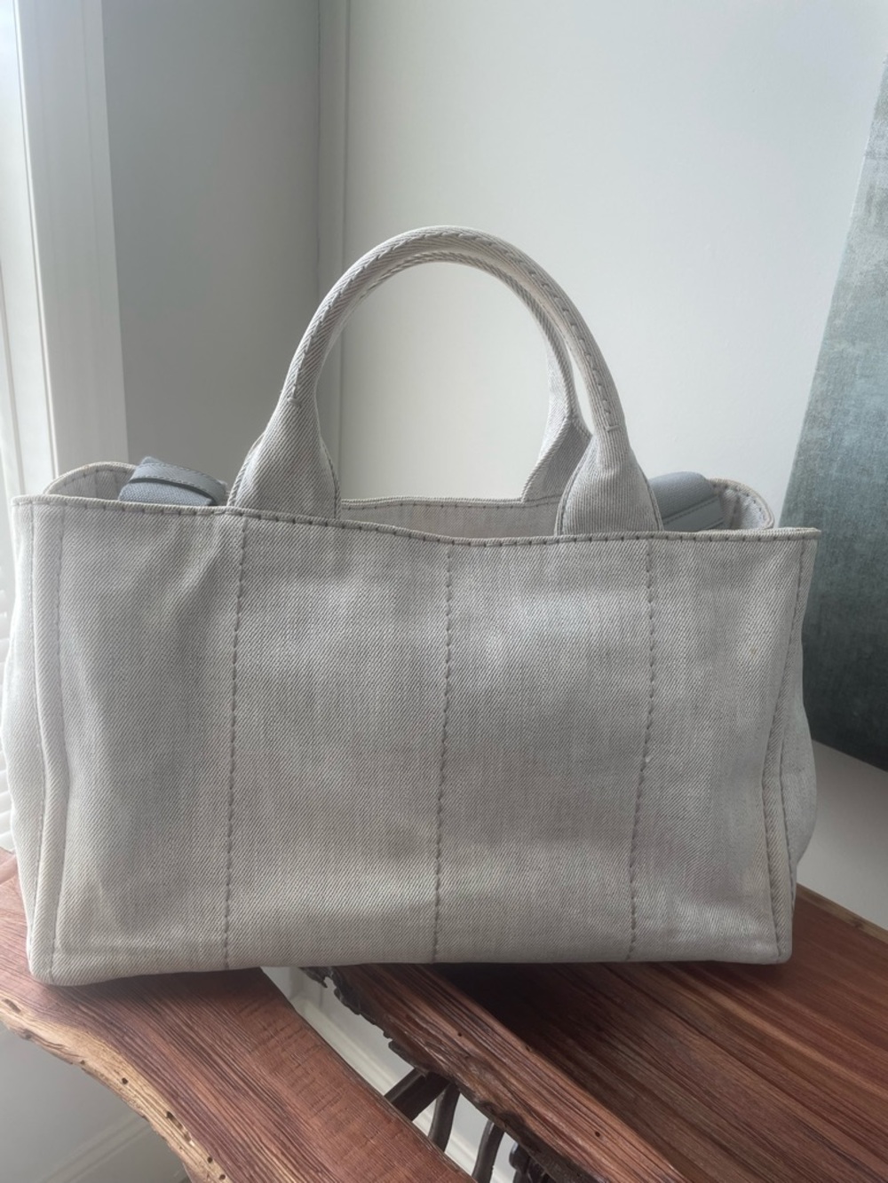 PRADA Gray Canvas Tote with Original Shoulder Strap - Picture 2 of 14
